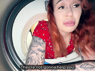 Stepmom Stuck in Washer Gets Fucked Hard by Step Son - Hot Creampie Finish