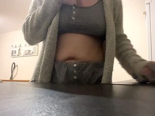Playing with my hard nipples in the kitchen Gets me So horny and wet
