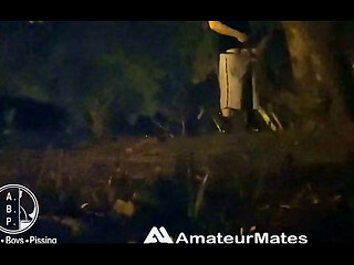 Amateur Boy Caught Pissing in a Park, at Night