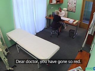 MILF doctor gives a hardcore blowjob to a porn star patient with huge boobs