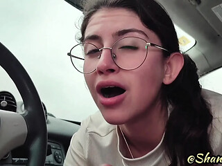 Wet and Throatty Car POV Sex with Hot Brunette Teen