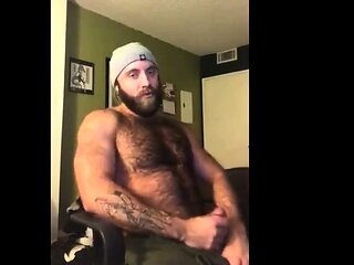 Hairy Lumberjack Masturbates, Showing Off His Cock