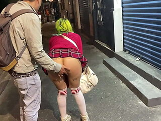 Hot Latina Squirts Hard in Public While Masturbating on the Street