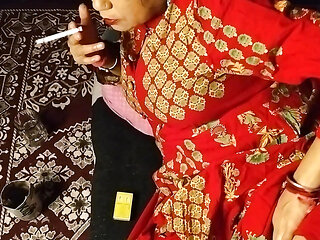 Sexy Lady Smoking Cigarette and Foreplay Her Sexual Part Boobs Nipple