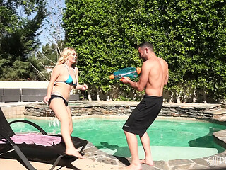 Hot blonde Natalia Starr goes from poolside fun to hardcore fuck