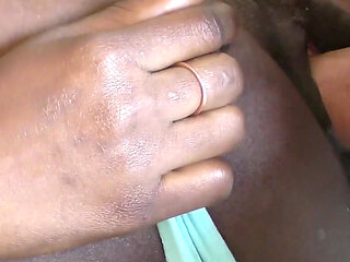 Ebony in Blue Panties Taking White Cock and Hot Cream