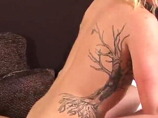 Naughty tattooed blonde fucked and sprayed on her tits