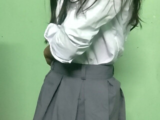 cute indian femboy in school dress strip tease