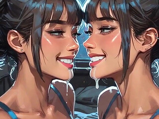 Beautiful Lesbians Tongue and Kiss Fetish, Ai Animation