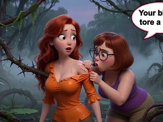 Two Stunning Women Lose Their Clothes in a Dark Swamp Searching for Their Friend and End up Naked in the Mud (ai Generated)