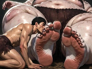 Huge Obese Giantess BBW - Slave Licking Her Giant Feet in Worship