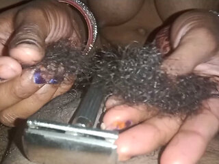 Indian Homemade Village Wife cleaning the hair of her husband's penis, being completely naked at the time, cleaning the entirety
