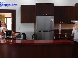 Nearly caught surprise ass fucking internal ejaculation donk plowing close to mom-in-law cooking breakfast