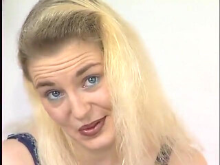 Blonde vixen wearing stockings dildoing pussy in vintage solo
