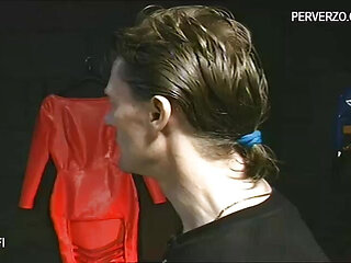 Blindfolded woman gets her tongue tormented with clothespins