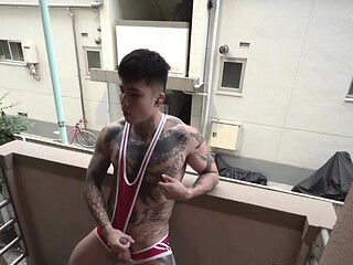 Asian Pervy Dude Strokes Cock