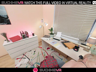 Cute skinny blonde Miss Kapriz sucks and fucks in VR.