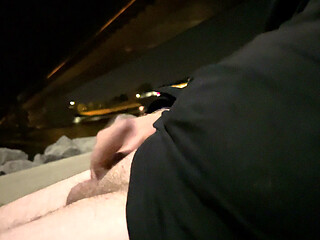 Masturbating on the waterfront with a passing passenger ship