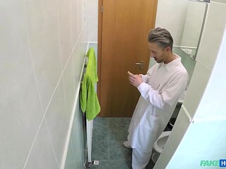 Hot nurse Marci Matty reveals shaved pussy to unsuspecting doctor