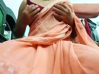 Indian Gay Bottom Crossdresser Gaurisissy feeling horny in silky saree real homemade sex