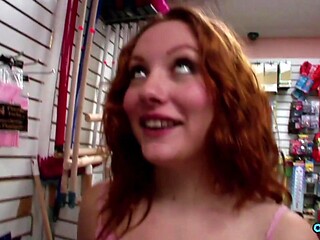 Redhead rides cock in cowgirl and doggy style