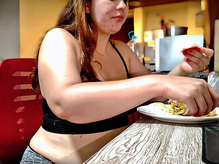 Nicole's Stuffed Belly Tease After Big Burrito Stuffing Session