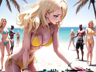 Sexy anime DJ gets it on at the beach