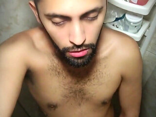 Quick jerkoff in the shower with lots of thick, creamy cum falling onto your face