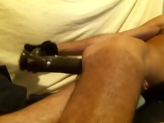 sloppy Big Black Dildo anal play with boy pussy farts