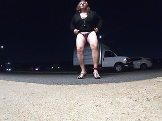 Sissy Older TV is on an Outdoor public adventure wants to suck Truck drivers