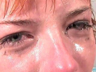 Extreme intensive deepthroat gagging and face fuck for teen redhead