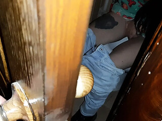 Step-sister gets caught masturbating in the public toilet
