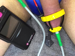 E-stim electrostimulation hands-free cum load milking orgasm penis plug swimnng trunks