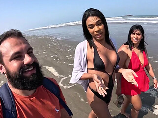 Baianinha Trans Fucks Couple on the Beach