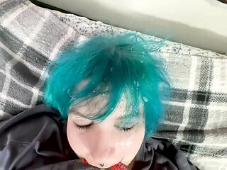 Emo girl with huge tits gives sloppy head and tittyfuck