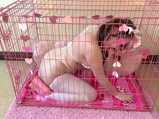 Horny Caged Cow Begs for Your Milk