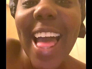 Shower - young ebony showing off the sexual goods