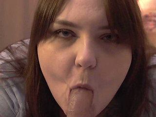 A Sloppy Blowjob Ends with a Burst of Cum in the Mouth of a Solo BBW MILF