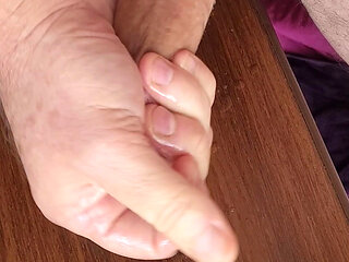 Exhibitionist cock getting coconut oil massage