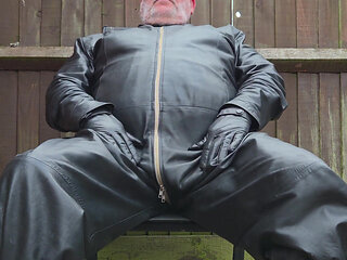 Leather Overalls in the Garden