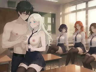AI Hentai Muscular Guy Strips and Gropes Busty Blonde While Others Watch in Classroom part 1