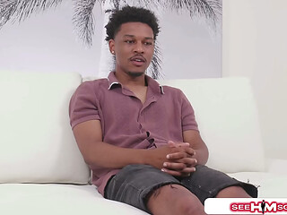 Dior Boi Kneels And Strokes His Uncut Cock Until Load Hits His Thighs!