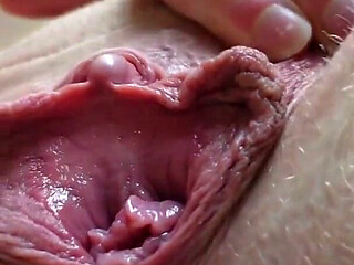 Spreading and Fingering My Big Labia Pussy Closeup