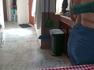 Mother-in-law Films Herself in the Kitchen and Shows Her Breasts