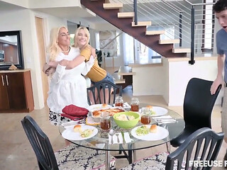 Step Family Dinner Busty Stepmom Kenna James and Kylie Kingston Turn a Family Meal Into Something Wild