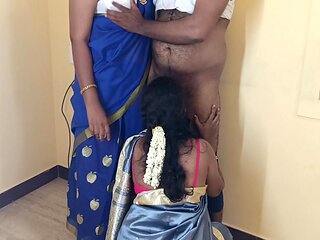 Housewife And Maid Threesome In Living Room