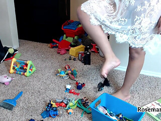 Real Stepmom Cleaning in Sheer Lace Dress