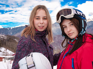 Hot Babes Warm Up Their Fingers in Their Hot Pussies After Skiing