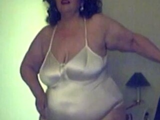 Big-Titted BBW Granny on Webcam in Satin Body Suit
