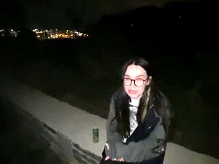 Geeky girl gets her vag claimed by a dick in public